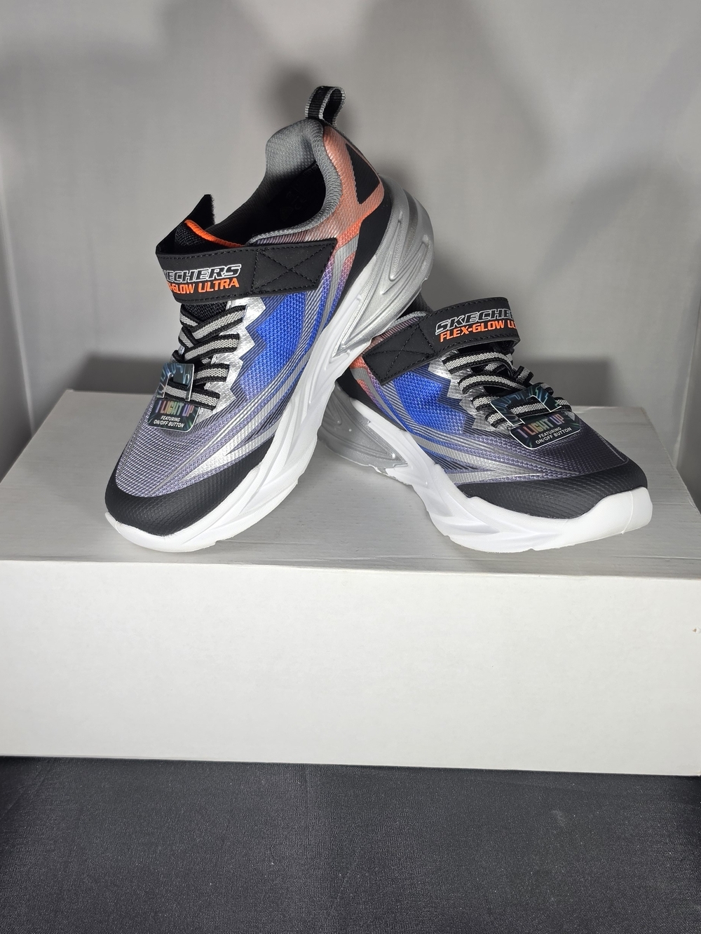 Skechers Kids' Flex-Glow Ultra Sneakers - Blue/Gray/Black/Coral